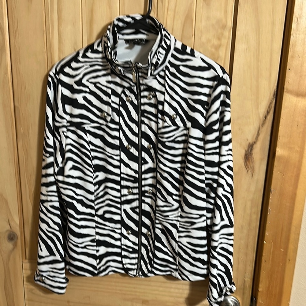 Lisa International Black and White Bomber Jacket with Zebra Print